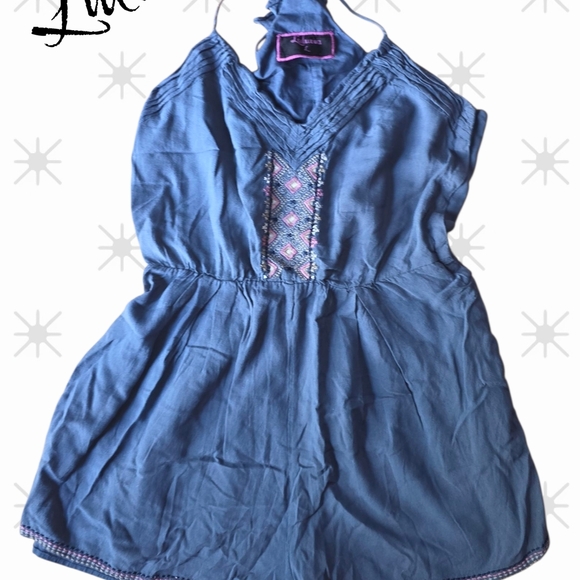 Blue Halter Romper Embroidered Detail Luluvia (SHO40) - Picture 3 of 11